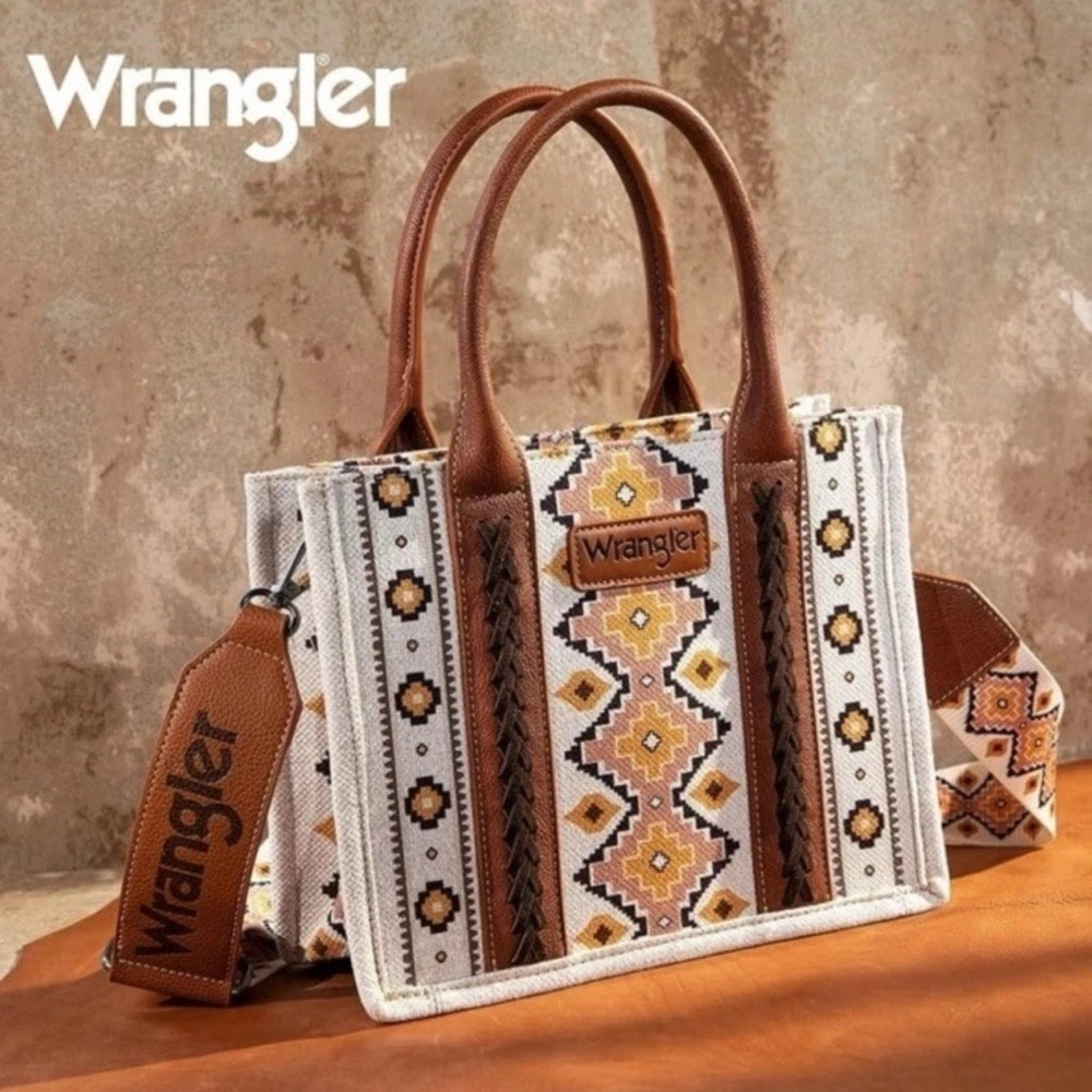 Wrangler Western Aztec Tote 🤎 Boho Cowgirl Statement Bag | Rustic Chic - Picture 12 of 17